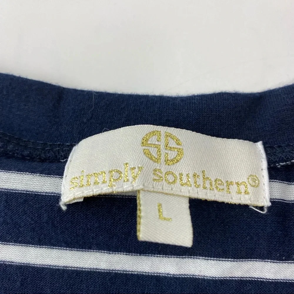 Simply Southern Women's Large Navy Striped Gold Anchor T-Shirt Short Sleeve - Picture 5 of 6